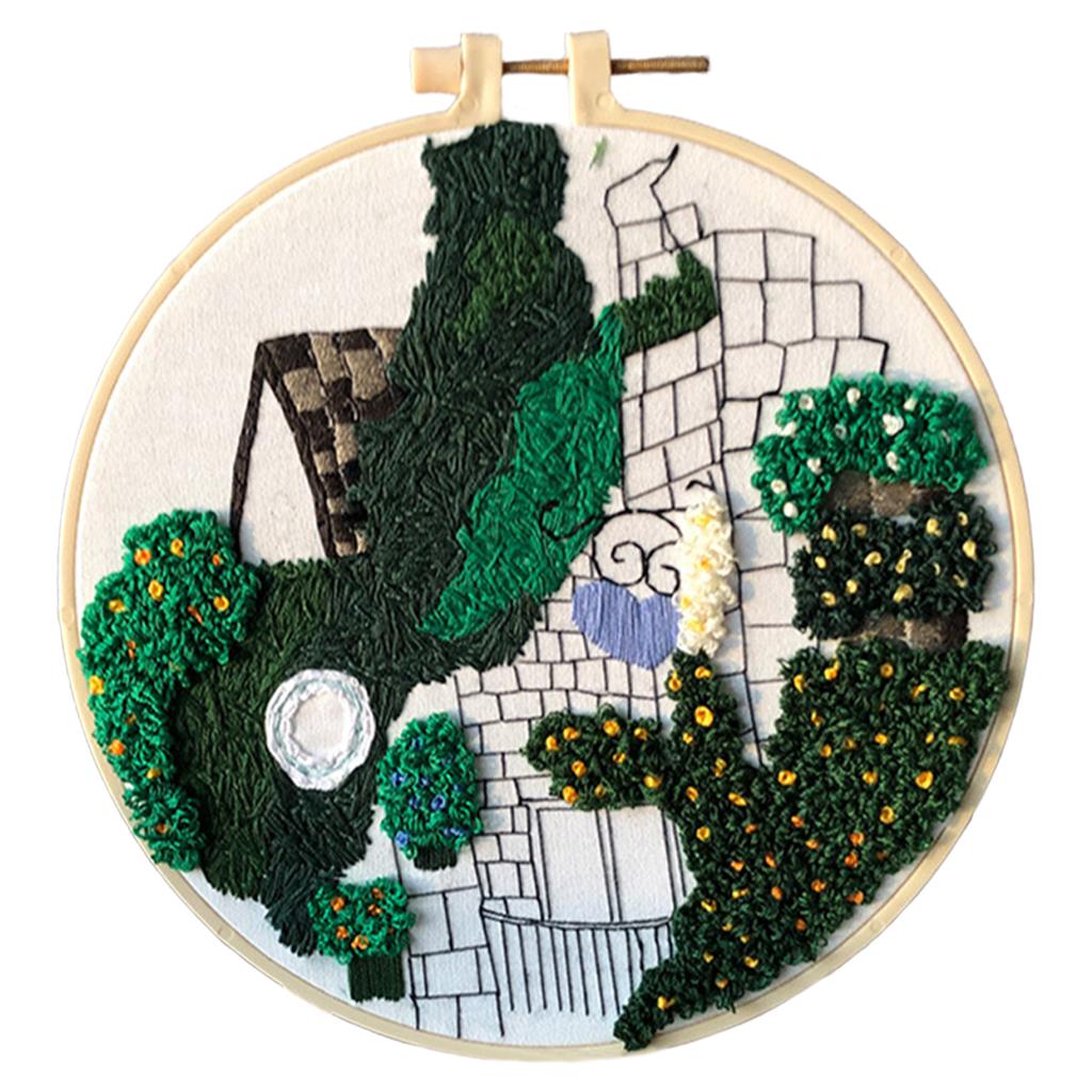 Maxbell Embroidery Kit Cross Stitch Beautiful Craft w/Frame Hoop DIY for Kids Adults Green Valley Villa