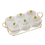 Maxbell Luxury Snack Dishes Multi Use Condiment Tray with Holder for Picnic Candies Clear 6 Bowls