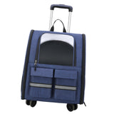 Maxbell Cat Trolley Case Backpack Kennel Pet Rolling Carrier for Puppy Transport blue