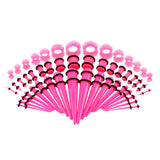 Maxbell 50pcs 14G-00G O-ring Acrylic Tapers Plugs and Silicone Tunnels Pink