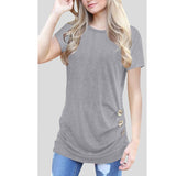 Maxbell Women Casual Button T-Shirts Summer Short Sleeve Loose Blouse Tops L Gray