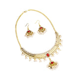 Maxbell Vintage Necklace Earring Set Gorgeous Trendy for Prom Anniversary Party Red Gem Pearl