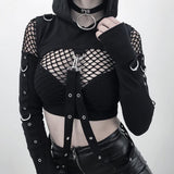 Max Gothic Womens Sexy Hoodies Bandage Metal Crop Tops Pullover Sweatshirts  S