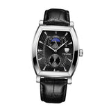 Max Classic Rectangle Dial Leather Band Men Automatic Quartz Watch Black 1