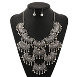 Maxbell Women Jewelry Alloy Retro Tassels Silver Necklace Stud Earings Jewelry Sets