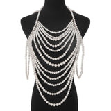 Maxbell Layered Body Chain Tassels Necklace Charms Popular for Lady girls White