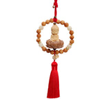 Maxbell Buddha Statue Car Rearview Mirror Pendant Wood Tassel Car Hanging Decoration Red