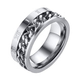 Maxbell Punk Stainless Steel Roman Numerals Classic Link Band Ring Silver US Size 12