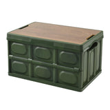 Maxbell Collapsible Storage Bin Container with Wooden Lid for Indoor Fishing Outdoor Dark Green 30L