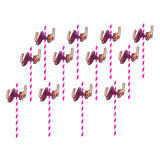 Max 12 Pieces Party Paper Straws Rainbow Stripe Paper Drinking Straw Rose Pink