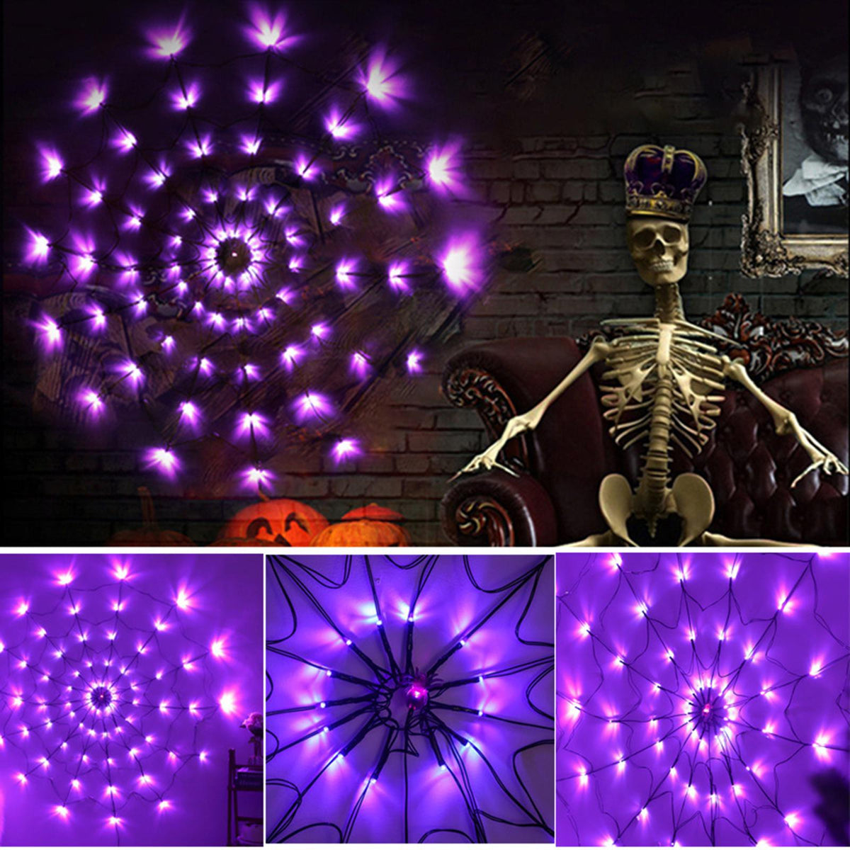 Maxbell Halloween Spider Web Fairy Lights String Solar Lamps Purple Lighting for Party