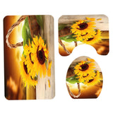 Max 3Pcs Bathroom Rug Set Bath Rug Mat U Shape Contour Lid Cover Sunflower