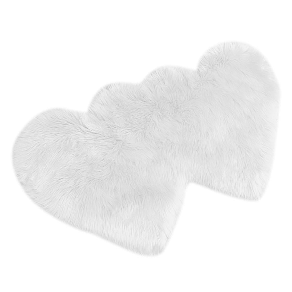 Max Heart Shaped Area Rug, Artificial Wool Shaggy Floor Mat Carpet White