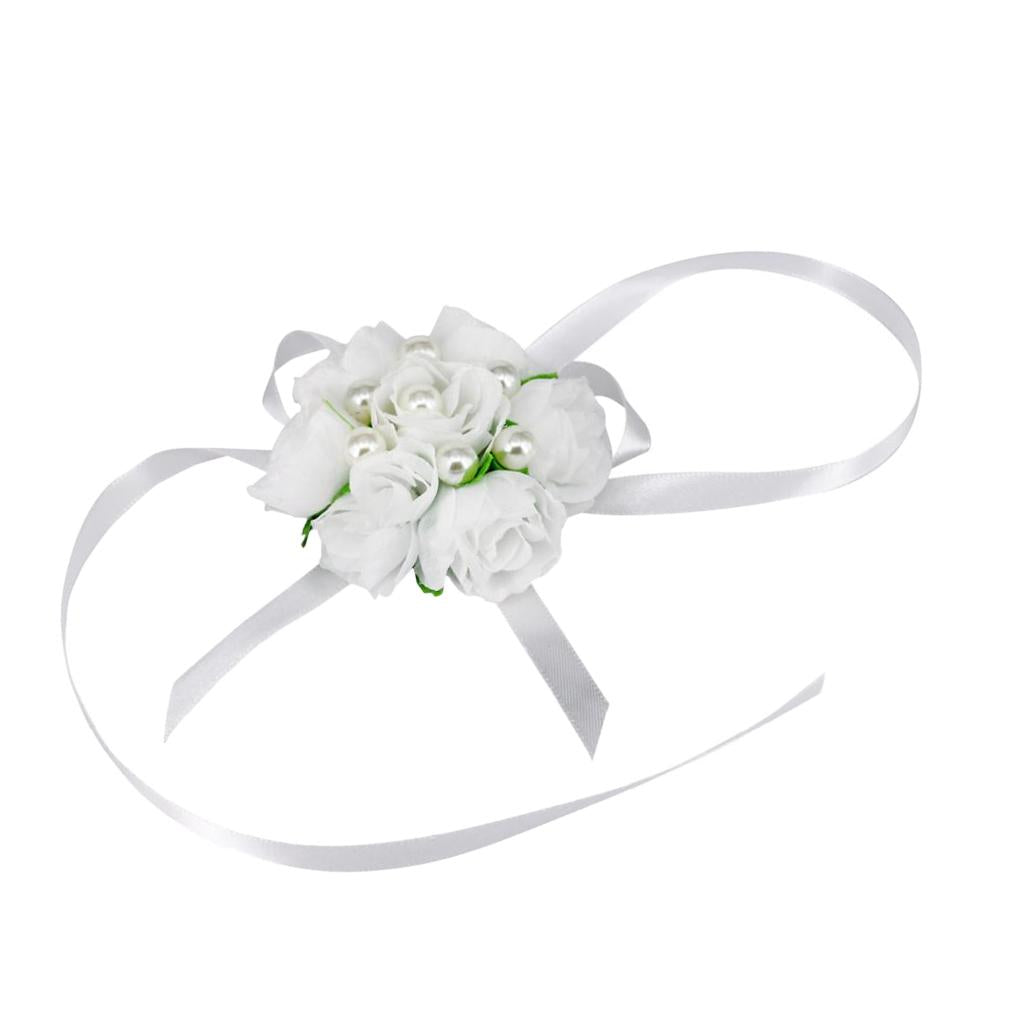 Max Wrist Corsage Bridal Stretchy Bracelet Wedding Prom Hand Flower  White