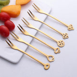 Maxbell 6Pcs Stainless Steel Fruit Cake Wedding Party Dessert Forks Set gold