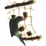 Maxbell Rope Wood Net Swing Ladder Toy for Pet Parrot Bird Chew Play Climbing Small