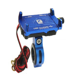 Maxbell Alloy Motorcycles Handlebar Mobile Phone Holder Clamp w/ USB Charger Blue