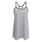 Maxbell Lady Summer Sleeveless Stripe Loose Mini Dress Beach Party Sundress M White