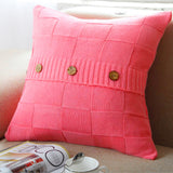 Max 100% Cotton Cable Knit Button Throw Pillow Case 45x45cm Pink