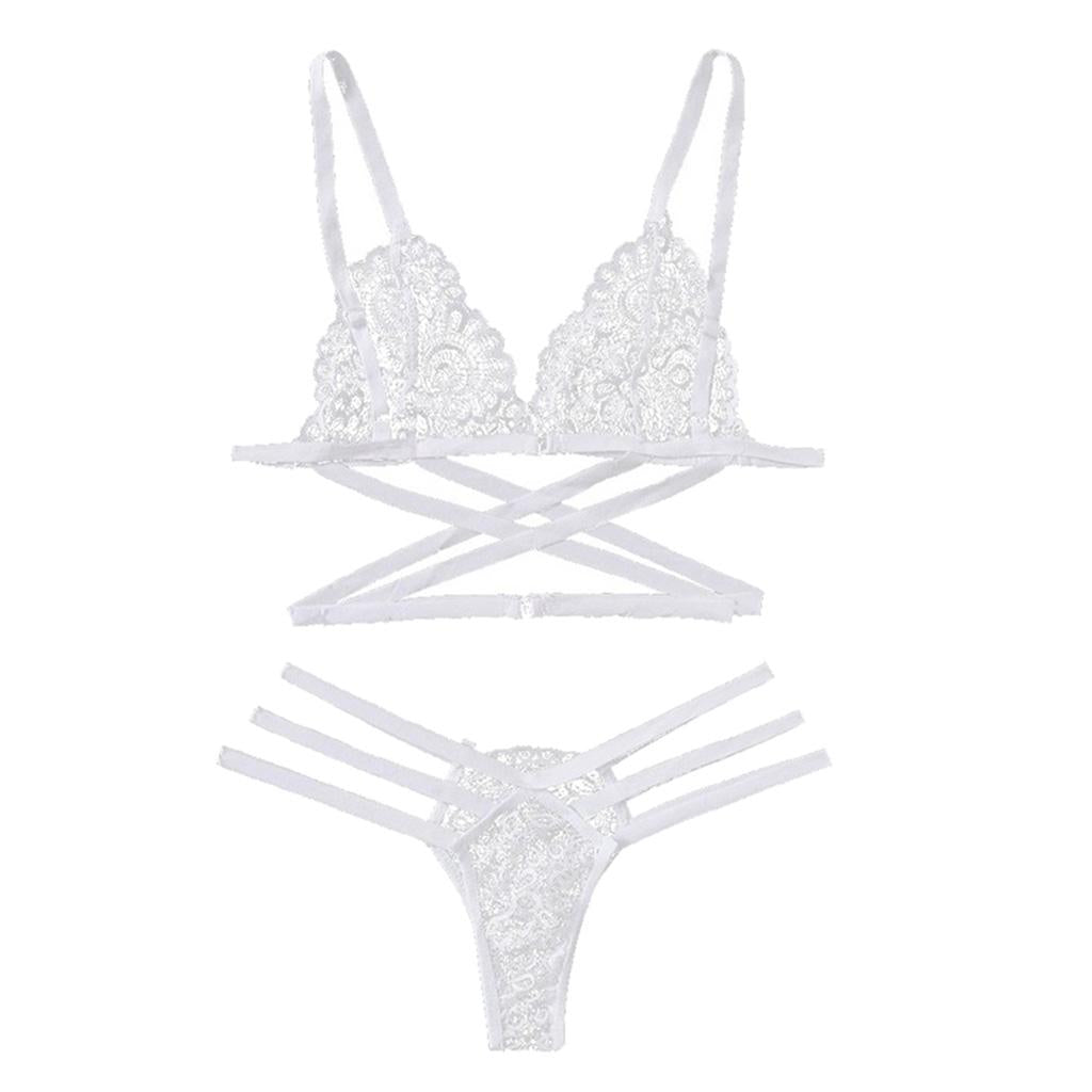Maxbell Womens 2 Piece Lace Hollow Perspective Bikini Swimsuit Beach Swimwear Set White S