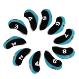 Maxbell 10pcs Neoprene Golf Club Head Covers Wedge Iron Protective Black+Light Blue