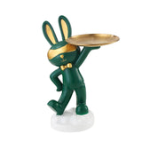 Maxbell Chinese Style Rabbit Figurine Art Crafts Jewelry Tray for Party Table Decor Green