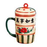 Maxbell Ceramic Cup Dustproof Large Capacity with cover for Tea Wedding Style C