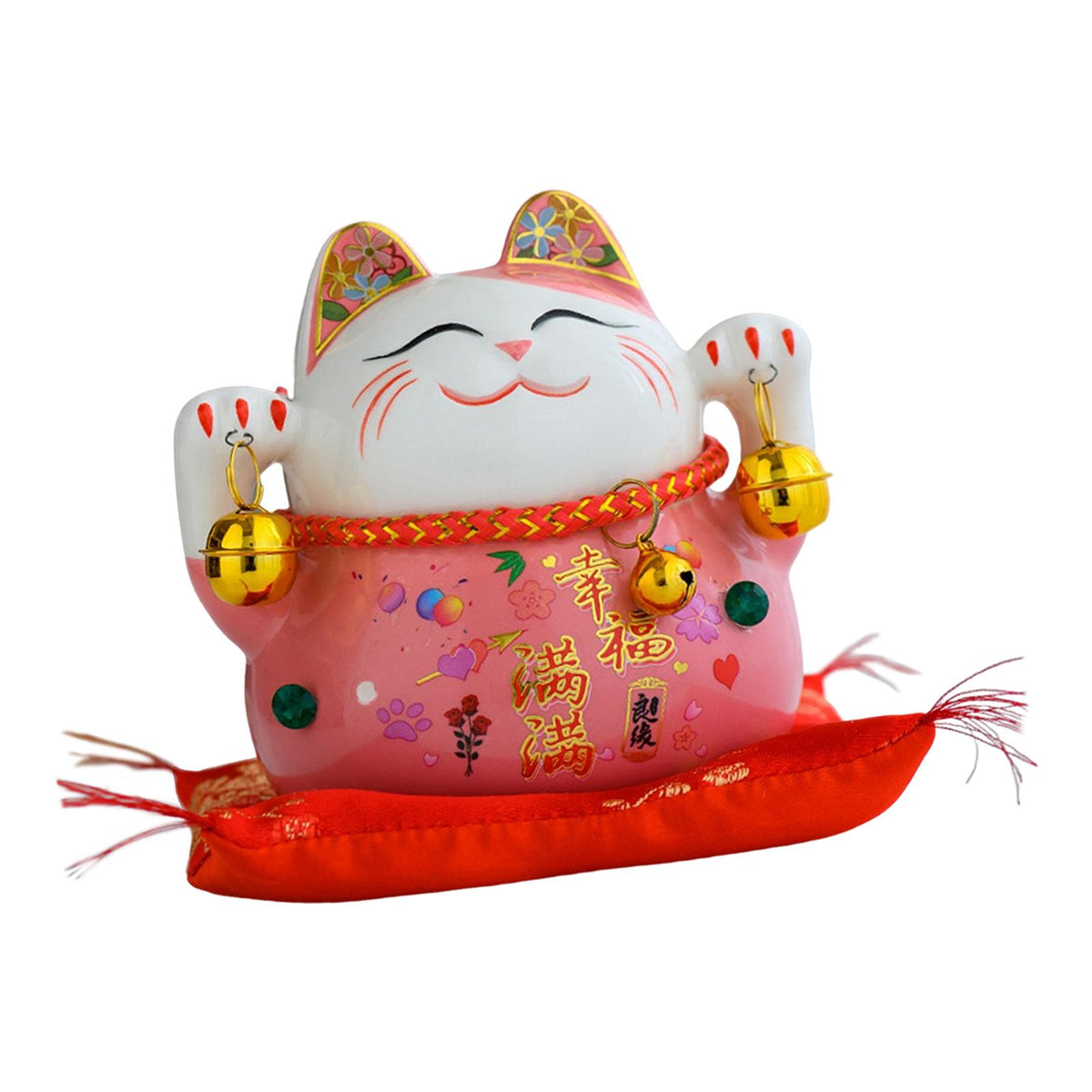 Maxbell Lucky Cat Statue Piggy Bank Animal Sculpture for New Year Decoration Pink
