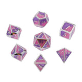 Max 7 Pieces Polyhedral Metal Dice for D&D Pathfinder RPG Game Pink Purple