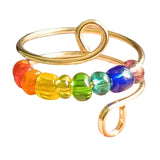 Maxbell Rotatable Ring with Rainbow Bead Jewelry Simple for Girlfriend Wedding Party Gold