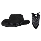 Maxbell Cowboy Hat with Bandanna Square Hair Scarf for Performance Dress up Cosplay Black