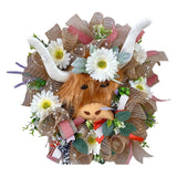 Maxbell Highland Cow Wreath Holiday Spring Decor Wreath for Front Door Hanger 16inch style A