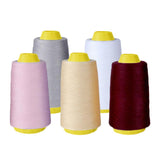 Maxbell 5Pcs  Polyester Sewing Thread Set for Hand Machine 1312.34yards White Light Gray Light Pink Apricot Wine Red