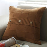 Max 100% Cotton Cable Knit Button Throw Pillow Case 45x45cm Brown