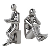 Maxbell Ceramic Human Statues Abstract Figurines Collectible Sculpture Silver