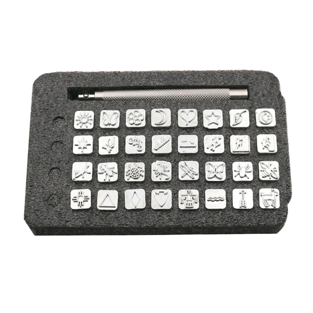 Maxbell 32pcs/Set Steel Leather Craft Saddle Stamps Flower Printing Carving Tools