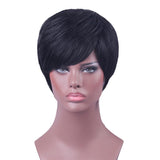 Maxbell 8'' Short Straight Wigs Human Hair Pixie Cut Chic Wig for Women w/Bangs Black Straight