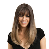 Maxbell 20'' Long Straight Cosplay Wig W/ Bangs for Women Cosplay Brown Ombre Blonde