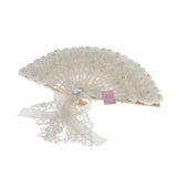 Max Wedding Lace Fabric White Pearl Rose Non-foldable Hand Fan Party Photo Props
