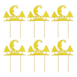 Max 6pcs Glitter 2020 Moon Tree Shape Cake Topper Christmas Party Decor Golden