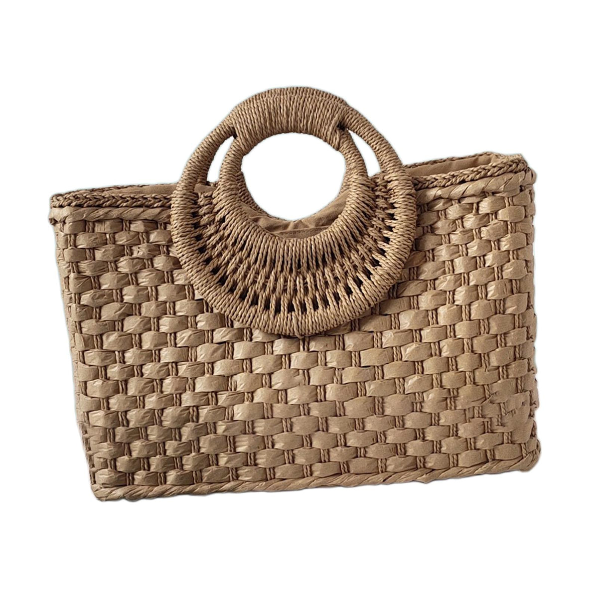 Maxbell Fashion Straw Shoulder Bag Handbag Vacation Travel Women Woven Bag Khaki