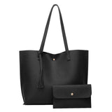 Maxbell Fashion Women Leather Tote Purse Set Shoulder Bag Large Capacity Womens Bags Black