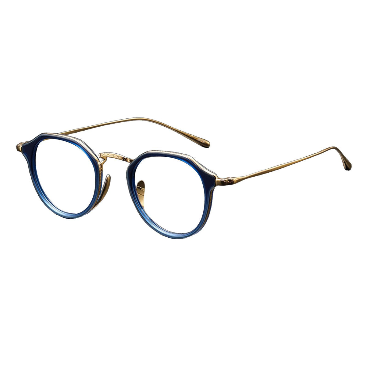 Maxbell Retro Titanium Glasses Frames Oval for Men Women Comfortable to Wear Blue and Aureate