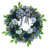 Maxbell Rose Wreath Colorful Round Front Door Vine Hanging for Home Party Halloween Blue Haze