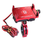 Maxbell Alloy Motorcycles Handlebar Mobile Phone Holder Clamp w/ USB Charger Red