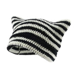 Maxbell Crochet Hat Knitted Cap Slouchy Photo Props Female Striped Warm Headgear Black and White