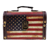 Max Antique DO OLD Design Vintage Wooden Jewelry Storage Case US Flag