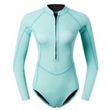 Maxbell Women Neoprene Sleeve Wetsuit Front Zip Diving Bikini Suit Light Blue   S