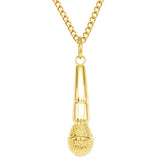 Maxbell Fashion Hip Hop Men Stainless Steel Microphone Pendant Necklace Chain Gold
