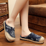 Max Chinese Style Linen Round Toe Shoes Dragon Totem Handmade Slip-on Loafers 43